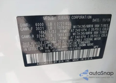 2020 Subaru Ascent Premium from USA, damaged, VIN 4S4WMAFD6L3433030